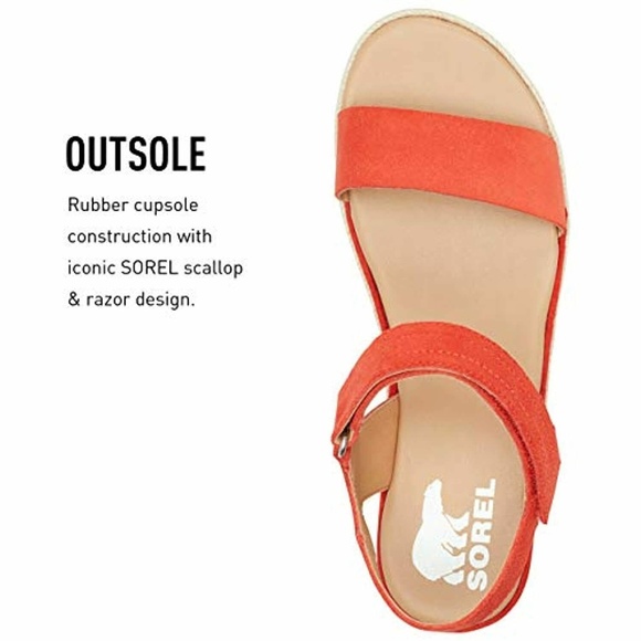 NEW SOREL CAMERON FLATFORM WEDGE SANDAL SIGNAL RED LEATHER NIB ESPADRILLE - Picture 4 of 6